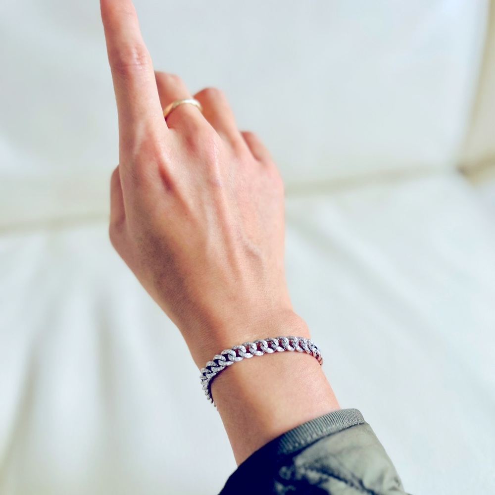 One of a kind Shy creations link diamond bracelet. 14k white gold. 6.5 inches.